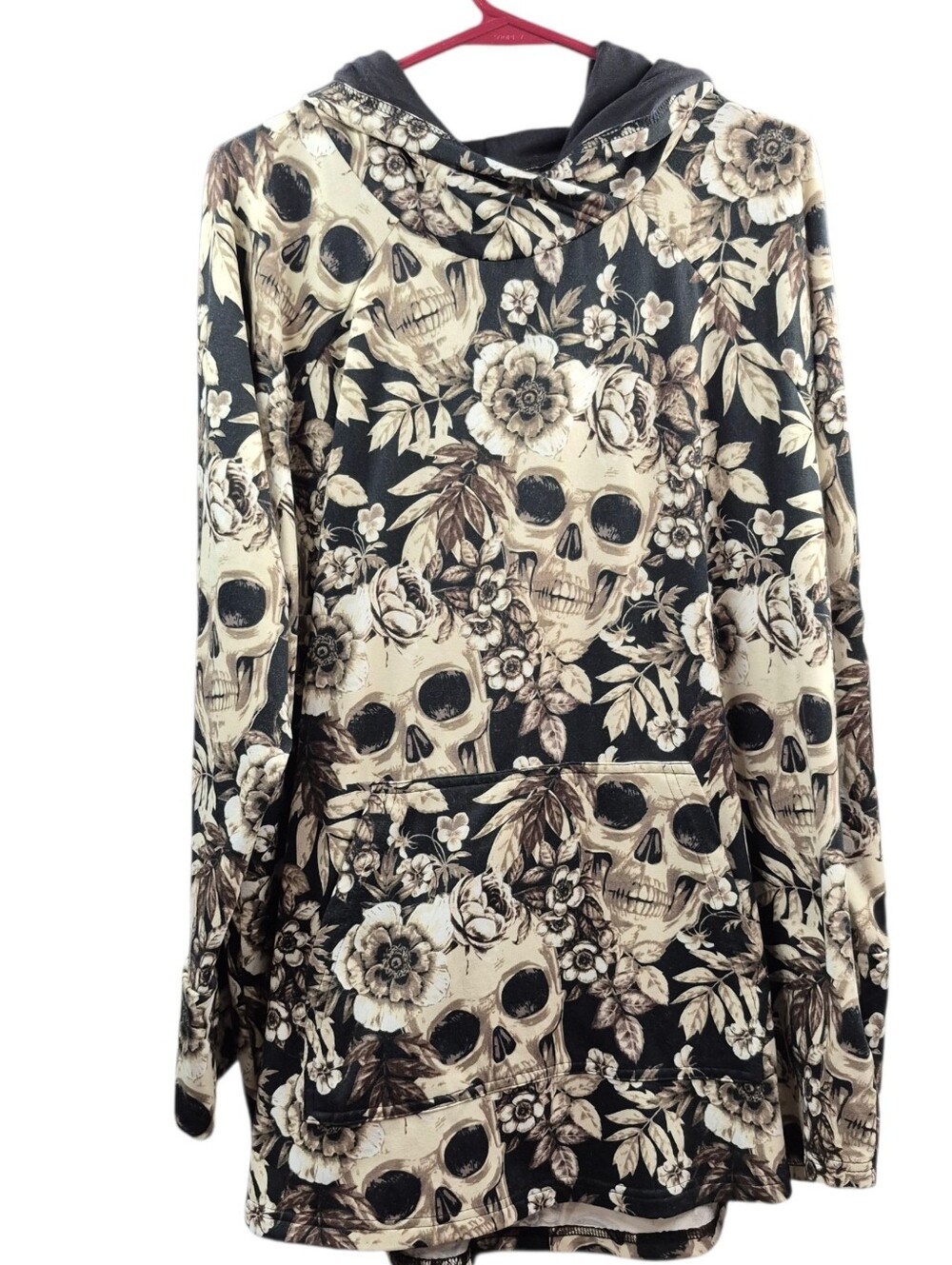 LuLaRoe Skull Floral Hooded Jacket Women's 2XL Black & Cream